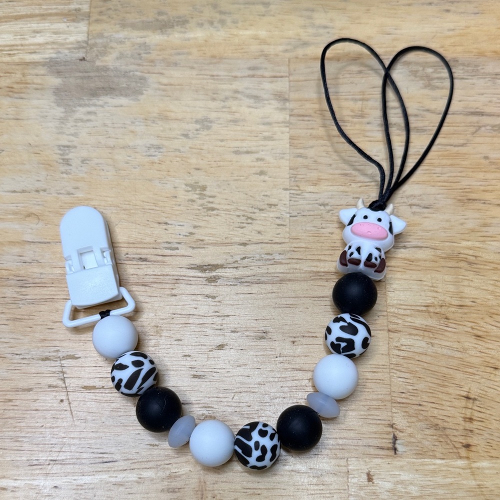 Cow Print Pacifier Clip